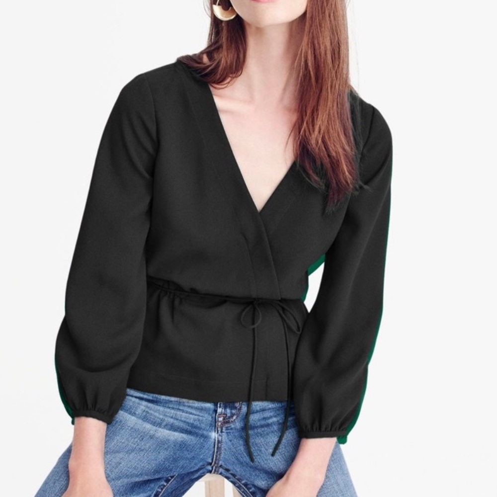 J. Crew Drapey Crepe Faux Wrap Top in Black Size 10Petite NEW Business Office